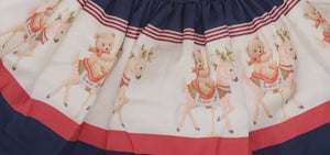 White/navy bear/carousel top & skirt set