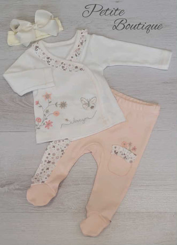 Peach butterfly 3pc set top, bottoms & bow headband