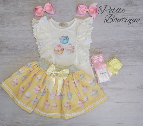 Lemon cupcake ruffle top & skirt set