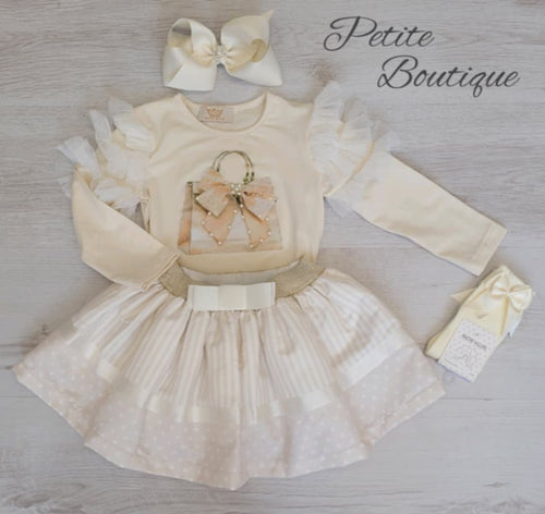 Cream handbag top & skirt set