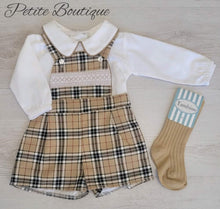 Load image into Gallery viewer, Spanish shirt &amp; beige check dungaree set