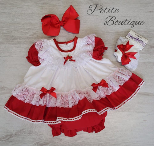 Girls red/white frilly dress with matching pants