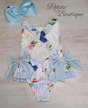 Load image into Gallery viewer, Blue double bow berry print swimsuit