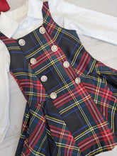 Load image into Gallery viewer, Navy tartan pinafore &amp; shirt set