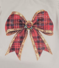 Load image into Gallery viewer, White velvet bow print top &amp; tartan skirt set