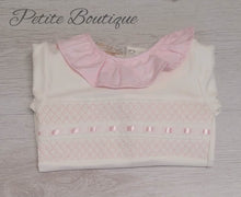 Load image into Gallery viewer, Ivory/pink smocked cotton babygrow