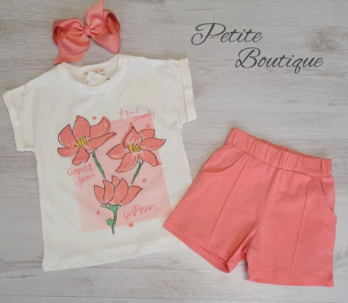 Coral flower top & short set
