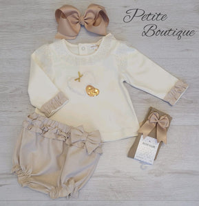 Mintini ivory/beige top & jam pant set