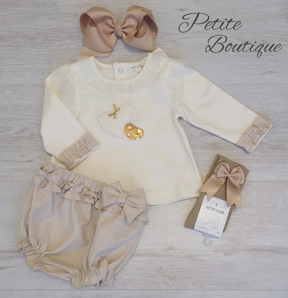 Mintini ivory/beige top & jam pant set