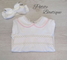 Load image into Gallery viewer, Spanish pale pink &amp; beige smock babygrow