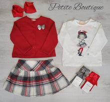 Load image into Gallery viewer, Red 3pc set top, skirt &amp; cardigan set