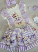 Load image into Gallery viewer, Lilac bunny top, skirt &amp; headband set