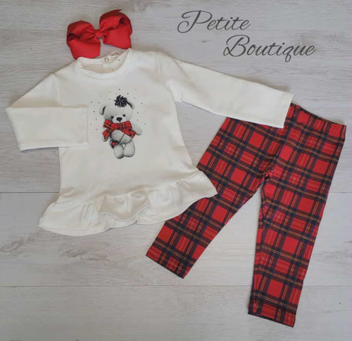 EMC teddy top & red/navy check legging set