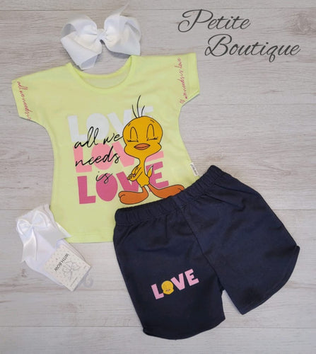 Tweety pie lime tshirt & navy short set