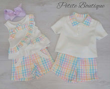 Load image into Gallery viewer, Girls multi colour gingham top &amp; short set