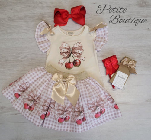 Beige cherry top & skirt set