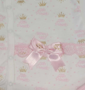 Pink princess 4pc set top with fold over mitts, bottoms, hat & bib