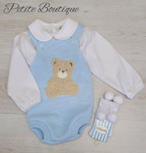 Load image into Gallery viewer, Baby blue teddy bear knit romper &amp; short set