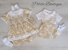 Load image into Gallery viewer, Beige/white smocked shirt &amp; traditional print short set