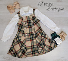 Load image into Gallery viewer, Tan check pinafore &amp; shirt set