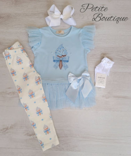 Blue ice cream top & legging set