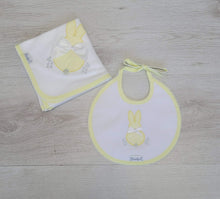Load image into Gallery viewer, Spanish bunny bib white/lemon