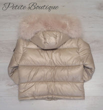 Load image into Gallery viewer, Champagne padded winter coat with faux fur trim hood