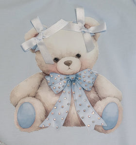 Light blue double bow bear top & skirt set