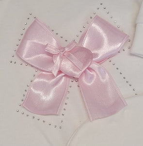 Ivory/pink heart ribbon all in one & hat set