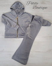Load image into Gallery viewer, Grey angel velour tracksuit top &amp; flare bottom set