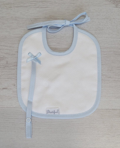 Spanish white/blue bib with dummy clip