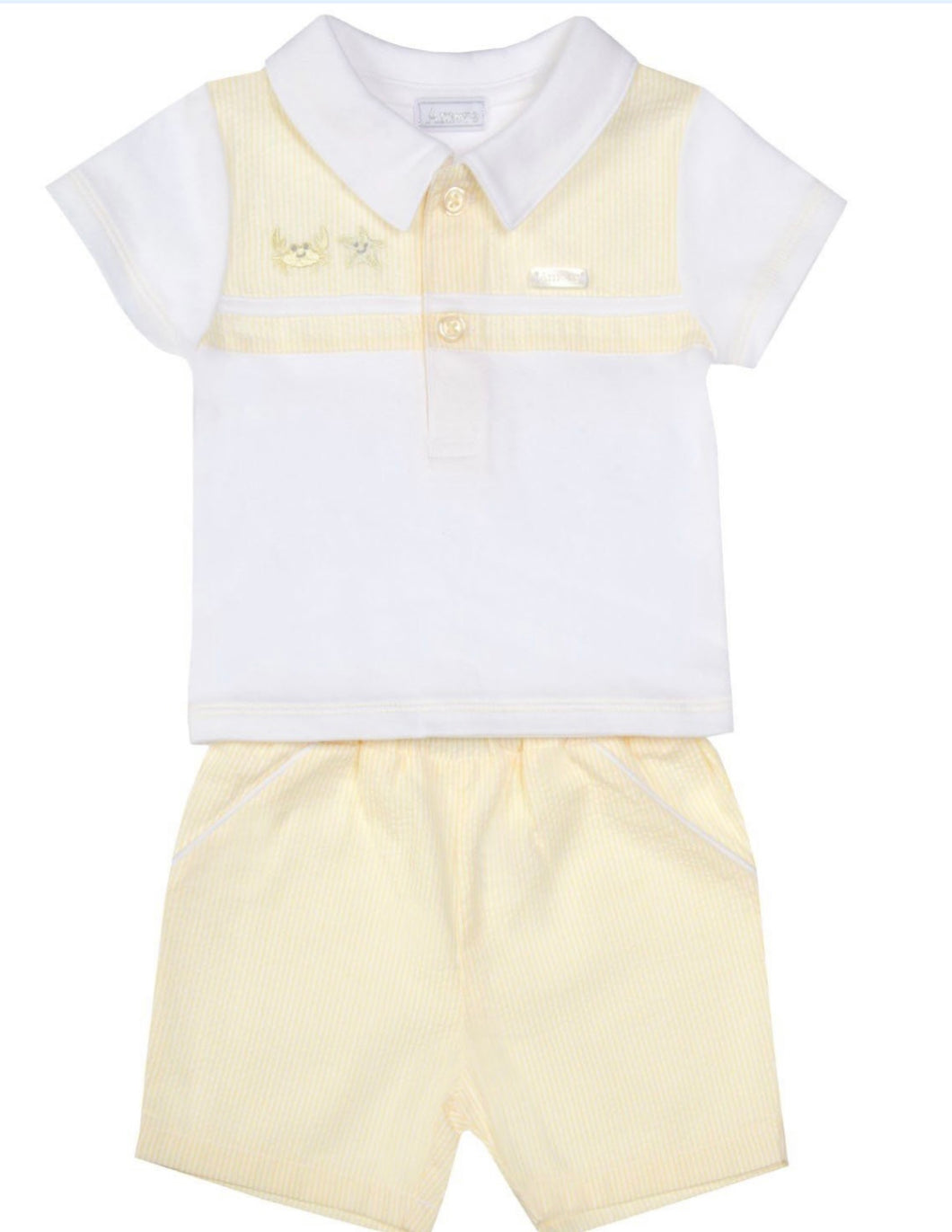 Lemon/white polo top & pinstripe short set