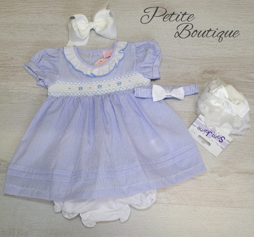 Blue/white stripe smock dress with matching pants & headband