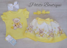 Load image into Gallery viewer, White/yellow teddy bear topskirt &amp; headband set