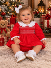Load image into Gallery viewer, Red smock dress, pants &amp; headband set