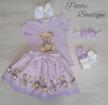 Load image into Gallery viewer, Lilac teddy bear topskirt &amp; headband set