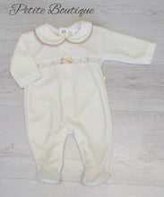 Load image into Gallery viewer, Spanish cream/camel velour babygrow