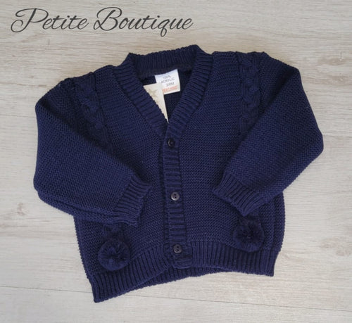 Spanish navy cable pompom knit cardigan