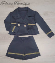 Load image into Gallery viewer, Navy 2pc jacket &amp; short set
