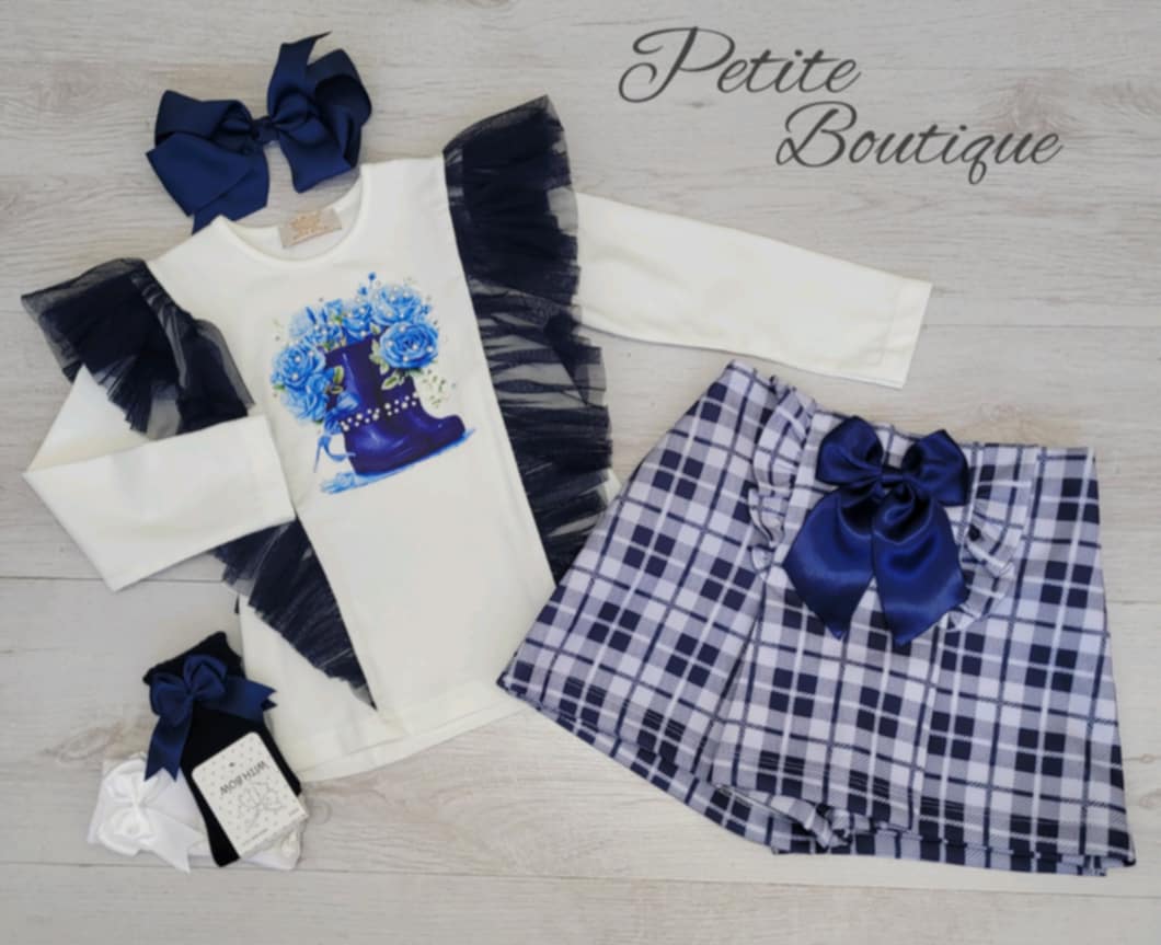 Navy wellies top & skort set