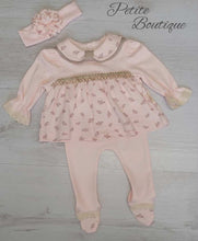 Load image into Gallery viewer, Pink/beige 3pc set top, bottoms &amp; headband