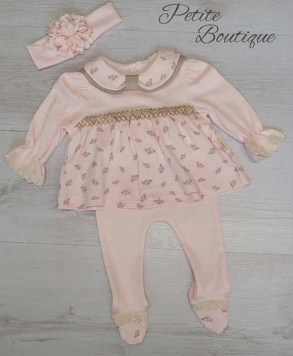 Pink/beige 3pc set top, bottoms & headband