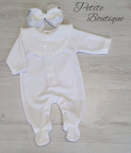 Load image into Gallery viewer, Spanish white velour babygrow