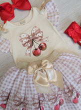 Load image into Gallery viewer, Beige cherry top &amp; skirt set