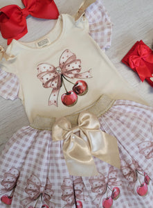 Beige cherry top & skirt set