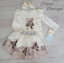 Load image into Gallery viewer, White/beige teddy bear top &amp; skirt set