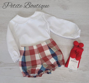 Spanish shirt & red/blue check shorts set