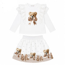 Load image into Gallery viewer, White/beige teddy bear top &amp; skirt set