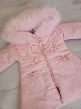 Load image into Gallery viewer, Pink puffer coat with faux fur trim hood