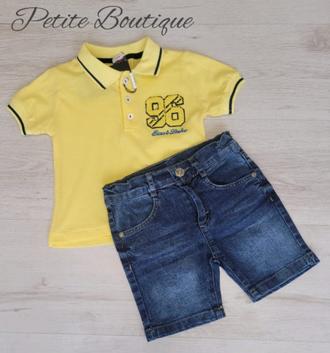 Boys lemon polo shirt & jean shorts set